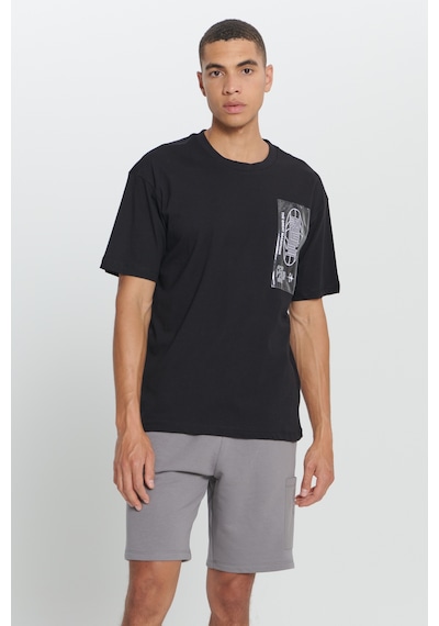 AC&Co / Altınyıldız Classics Erkek Sıyah Loose Fit Bol Kesim Baskılı Bisiklet Yaka Tişört Siyah