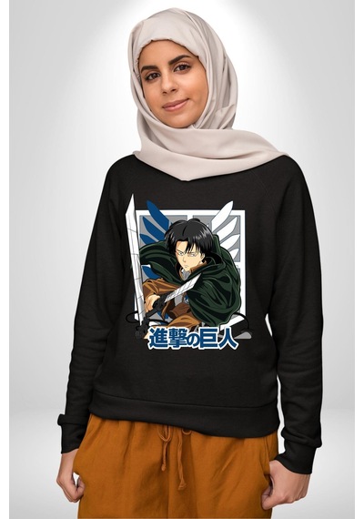 Anime Levi Ackerman Siyah Ve Siyah Kanatlar Unisex Siyah Sweatshirt Siyah