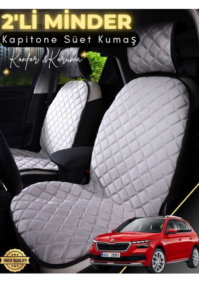Skoda Kamiq Uyumlu 2'li Süet Oto Koltuk Minderi Terletmez Universal Su Geçirmez A3 Gri