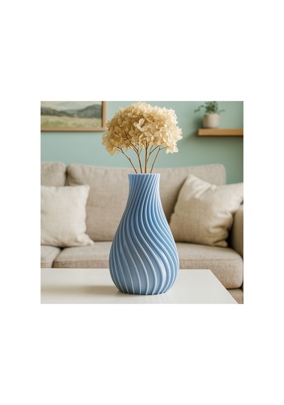 Modern Spiral Tasarımlı 3d Baskı Dekoratif Vazo 18 Cm Beyaz