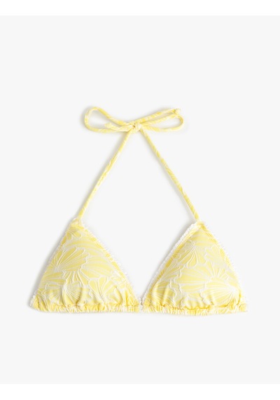Koton Floral Dokulu Boyundan Bağlamalı Üçgen Bikini Üstü Sarı 5sak10194mm