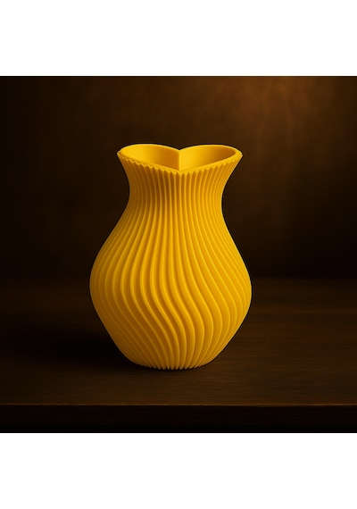 Kalp Şeklinde Vazo. Vazo. 3d Vazo. Plastik Vazo. Kıvrımlı Vazo. Dekoratif Vazo. Sarı