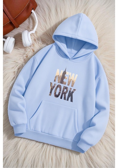 Uyguntarz New York Baskılı Oversize Sweatshirt Bebe Mavisi