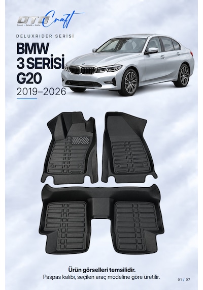 Otocraft Bmw 3 Serisi G20 2019-2026 Araca Özel Deluxrider Lüks Havuzlu Paspas Tam Set 3 Parça