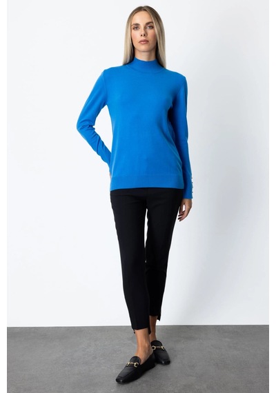 On Fashion Kadın Dik Yaka Basic Mavi Kazak 63514 Mavi