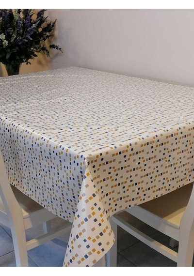 Elyaflı Pvc Muşamba - Desenli Silinebilir Masa Örtüsü 02mrl126a Krem