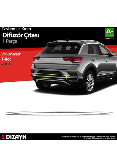S-Dizayn Volkswagen T-roc Uyumlu Krom Difüzör Çıtası Orta Parça 2019 Üzeri Parça