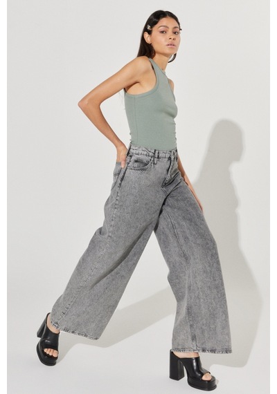 Lee Drew Fit Çok Yüksek Bel Geniş Paça %100 Pamuk Gri Kadın Jean Denim Kot Pantolon L32A003035 Gri