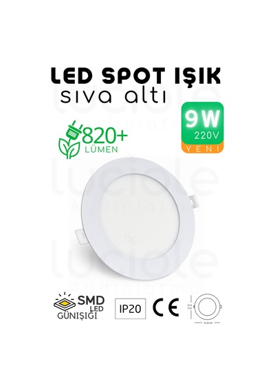 9w Slim Led Spot 3200k Günışığı Işık, 820 Lümen, Beyaz Kasa, 14.5 Cm, 220v, 15000 Saat Ömür