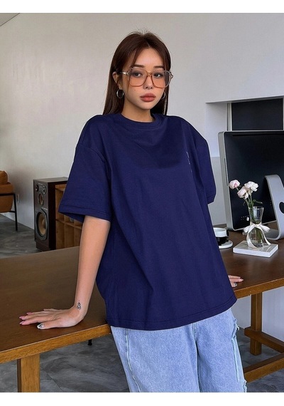 Flood Of Style Kadın Lacivert Love Love Love Baskılı Oversize T-shirt