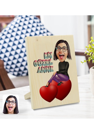 Kişiye Özel En Güzel Anne Karikatürlü Dekoratif Ahşap Çerçeve Mod