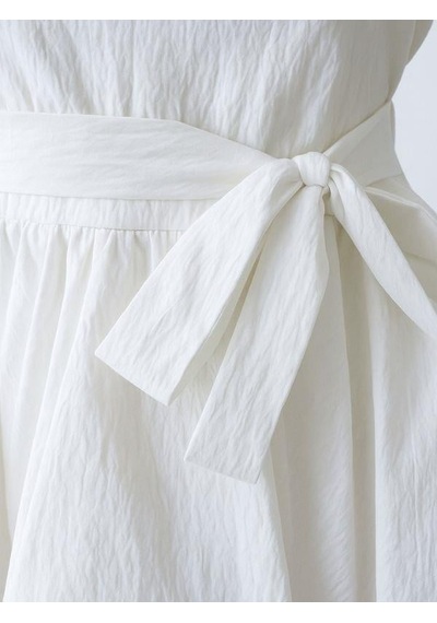Kız Çocuk Poplin Balon Tasarım Elbise-15794 Ekru