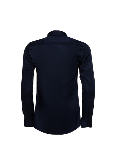 Pamuk Saten Slim Fit Uzun Kollu Düz Lacivert Erkek Gömlek 001