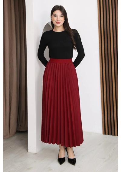 Lodmela Beli Lastikli Piliseli Etek 6017-bordo Bordo