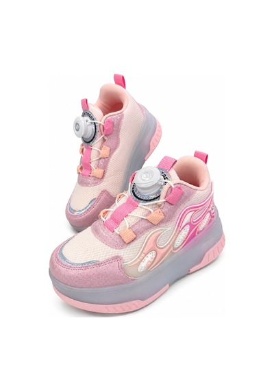 Papucumun Dünyası Kız Çocuk Işıklı Patenli Mekanizma Bağcıklı Sneaker Pembe