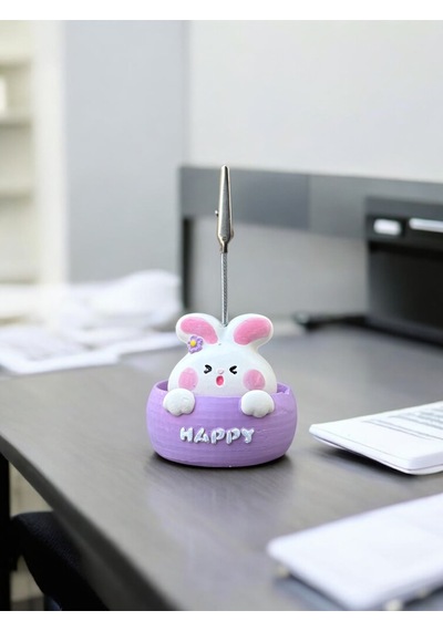 Happy Temalı Tavşan Fotoğraf Not Tutucu Ofis Masası Tutacak Hediyelik Happy Temalı