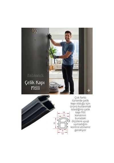 Çelik Kapı Fitili 6 Metre Siyah Renk. Ses, Toz Ve Isı Yalıtımı Sağlar. Kapı Contası, Kapı Lastiği Diğer