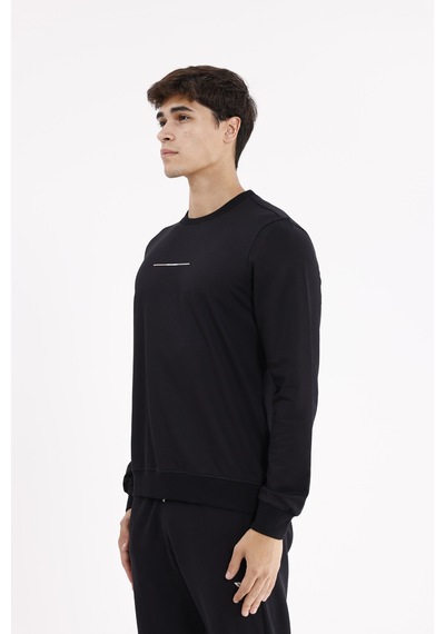 Rowinger Minimal Göğüs İşlemeli Rahat Kalıp Esnek Manşetli Mevsimlik Bisiklet Yaka Sweatshirt Black