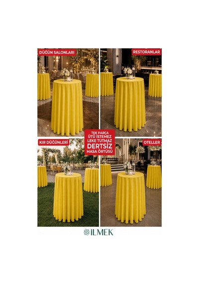Dertsiz Serpme Bistro Masa Örtüsü Düğün, Davet, Organizasyon, Kokteyl Masa Örtüsü Limon Limon