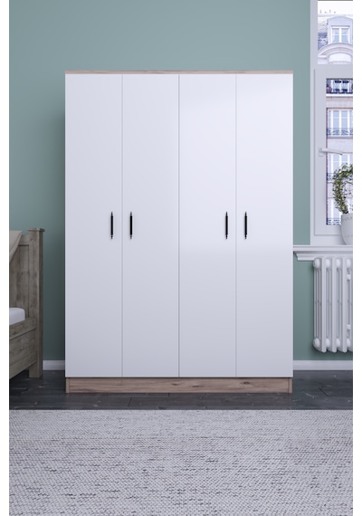 ABETEMOBİLYA Abete-4 Kapılı Ceviz -Beyaz Gardırop
