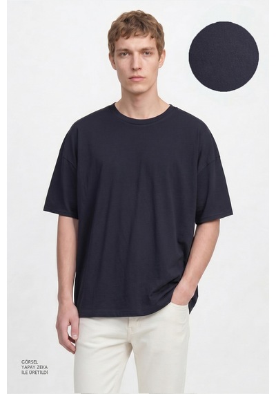 Ac&Co / Altınyıldız Classics Erkek Lacı Pamuklu Nefes Alan Terletmez Oversize Fit Rahat Kesim Bisiklet Yaka Tişört