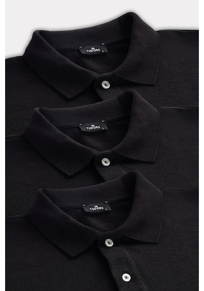 Tudors Erkek 3'lü Paket Siyah Slim Fit Dar Kesim Pamuklu Düz Pike Polo Yaka Tişört-32832 Siyah