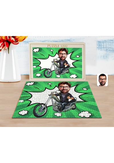 Bk Gift Kişiye Özel Erkek Motorcu Karikatürlü 1000 Parça Profesyonel Puzzle-4
