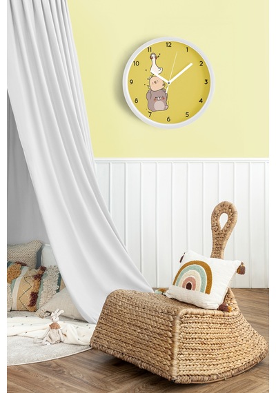 Sevimli Hayvanlar Modern Tasarım Çocuk Odası Duvar Saati - 35cm - Önü Camlı Beyaz Kasa-jh1086 Beyaz