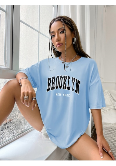Uyguntarz Unisex Brooklyn New York Baskılı Tasarım Tshirt Bebe Mavisi