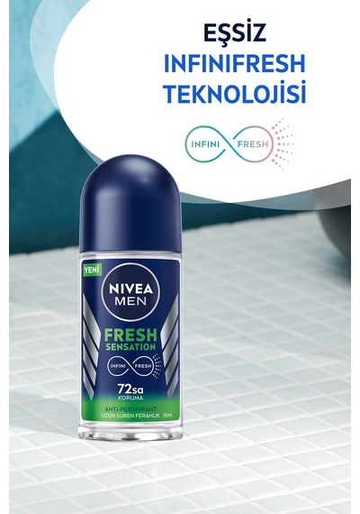 Men Erkek Roll-on Deodorant Fresh Sensation 50ml, 72 Saat Anti-perspirant Koruma, Uzun Süreli Koruma
