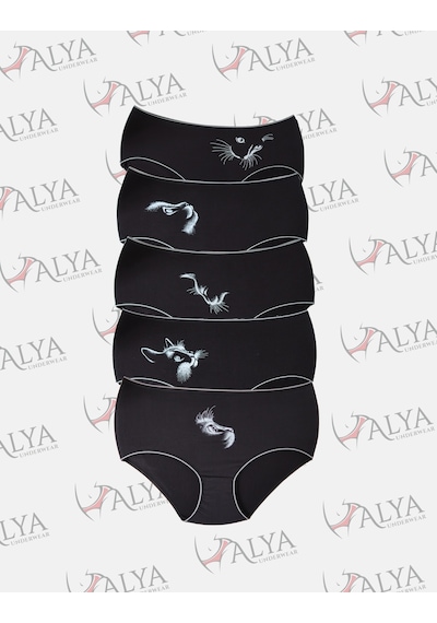 Alya Underwear Kadın Büyük Beden Külot Battal Full Brief, Yüksek Bel 5xl, 6xl, 7xl 5 Farklı Renk 1 Pakette Siyah P13