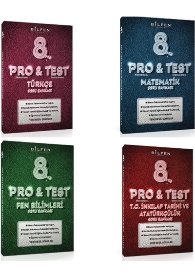 Bilfen Pro&test 8. Sınıf Türkçe - Matematik Ve Fen Bilimleri Ve İnkilap Soru Bankası 4 Kitap