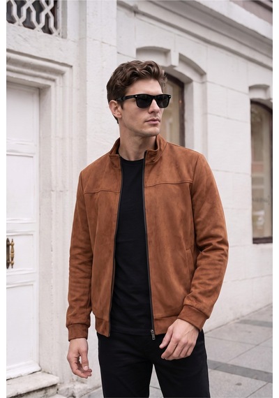 Baselco Dik Yaka Slim Fit Mevsimlik Süet Ceket Taba