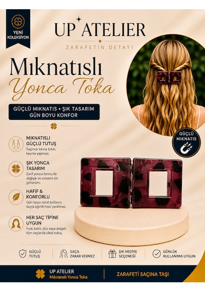 Mıknatıslı Kemik Kare Toka 6cm Bordo