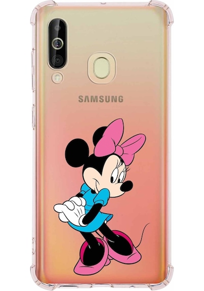 Samsung Galaxy Uyumlu A60 Köşe Korumalı Antişok Kapak Minnie Mouse Tasarımlı Şeffaf Kılıf