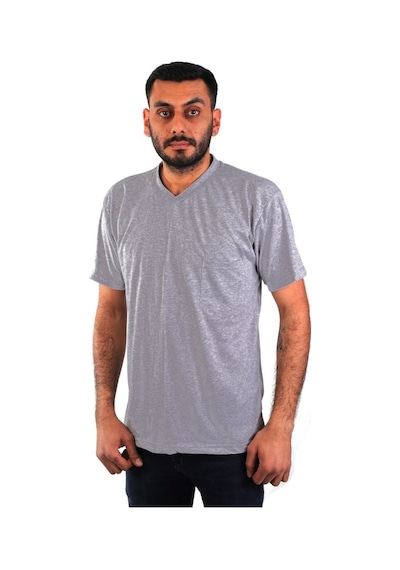 Eser - V Yaka Kısa Kol İş Tişörtü - Cepli - Regular Fit Gri