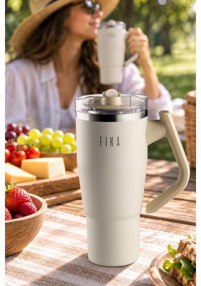 Fika Lumi Döner Kulplu Termos 950 Ml - Bej-7569
