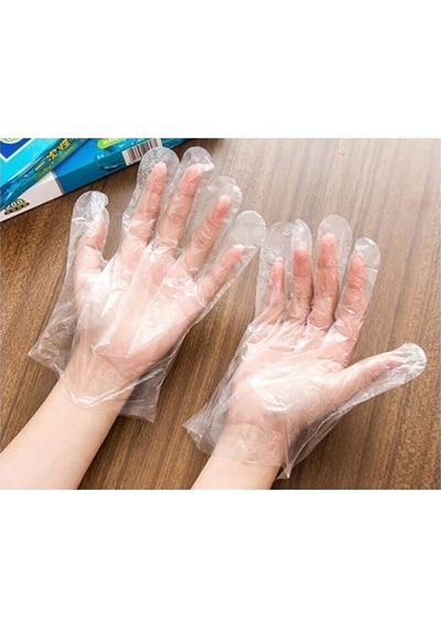 Plastik Tek Kullanımlık Koruyucu Şeffaf Poşet Eldiven 5 Paket X 100 Adet 500 Adet