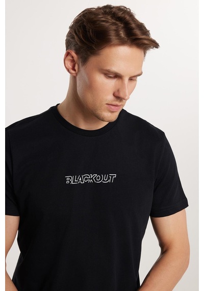 Tudors Erkek Slim Fit Dar Kesim %100 Pamuk Yumuşak Dokulu Baskılı Siyah Bisiklet Yaka Tişört-33131 Siyah