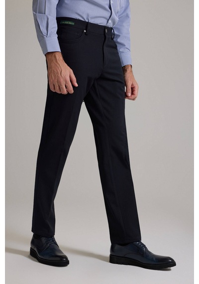 Erkek Lacivert Slim Fit Yan Cepli Kanvas Pantolon
