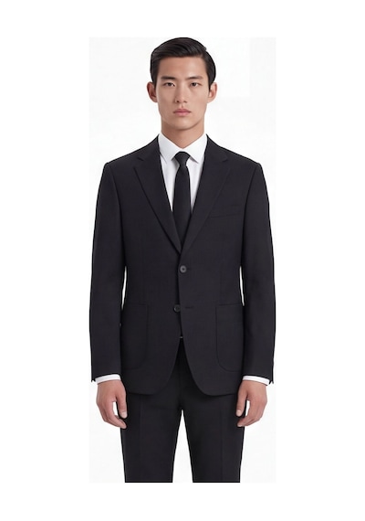 Sabri Özel Siyah Slim Fit 6 Drop Mono Yaka Viskon Tam Astarlı Takım Elbise