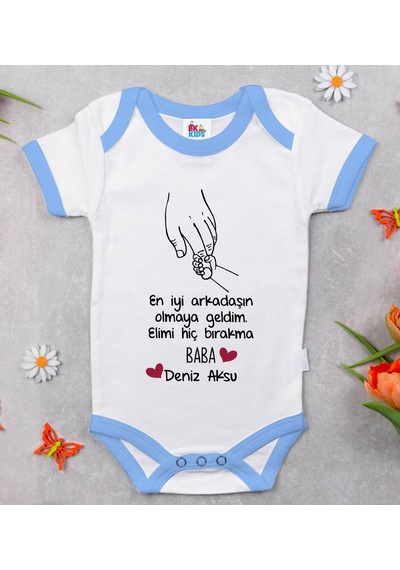 Bitmeyenkartus Bk Kids Kişiye Özel Mavi Bebek Body Zıbın - Model 104 Çok Renkli