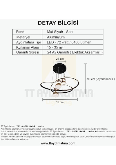 Tt310-3tpl-sysr Tt Aydınlatma Trio Mat Siyah-gold 3 Toplu 3 Renk Siyah - Sarı