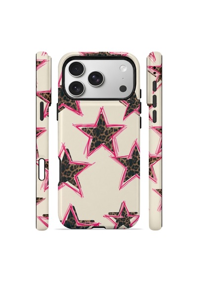 Velvoria Valestra Pembe Leopar Yıldız Apple iPhone Uyumlu 17 Pro Darbe Korumalı Kılıf Valestra Select - Pembe Leopar Yıldız