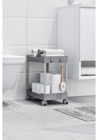 Gri 2 Katlı Tekerlekli Düzenleyici Mutfak Ve Banyo Rafı