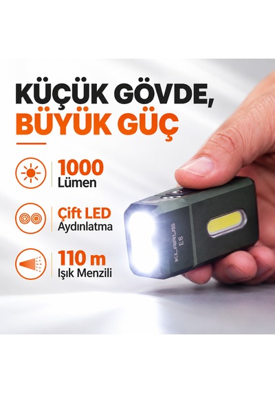 Klarus E8 Döner Başlıklı 1000 Lümen El Feneri Haki