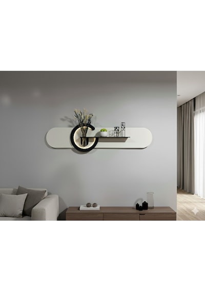 Antoryum Geniş Dekoratif Duvar Rafı Led Işıklı Ahşap İskandinav Tarzı Modern Salon Duvar Rafı Çiçeklik 38x135 Cm Paris Grisi - Antrasit