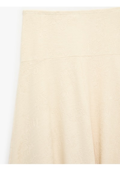 Koton Pileli Floral Dokulu Midi Kloş Midi Etek Ekru 7wak10081ek