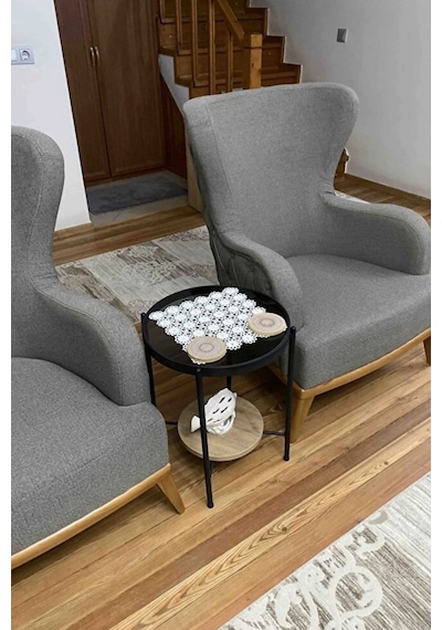Nordic Yan Sehpa Temperli Cam 40 Cm Demonte Çizilmez Kırılmaz Metal Çerçeve Raflı Minimalist Sehpa - Atlantik Çam Atlantik Çam