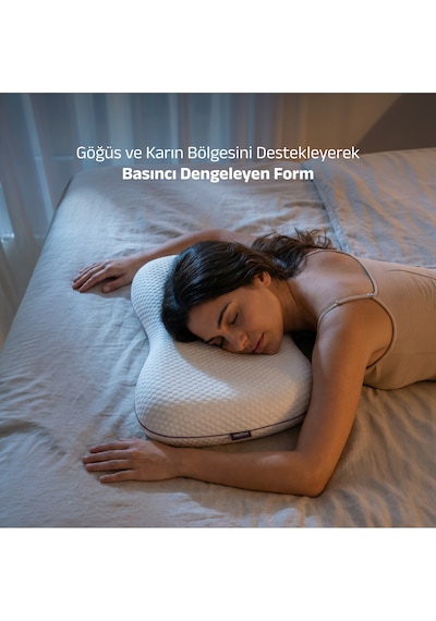 Curvesleep Ergonomik Visco Uyku Yastığı, Karın Üstü, Yarı Yüzüstü Ve Yan Uyku İçin Ortopedik Destek, 60x38x11cm Beyaz